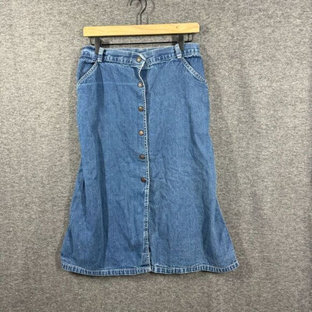 Vintage‎ 70s 80s Snap Front Candies Denim Midi Skirt Womens 13 Blue Jean